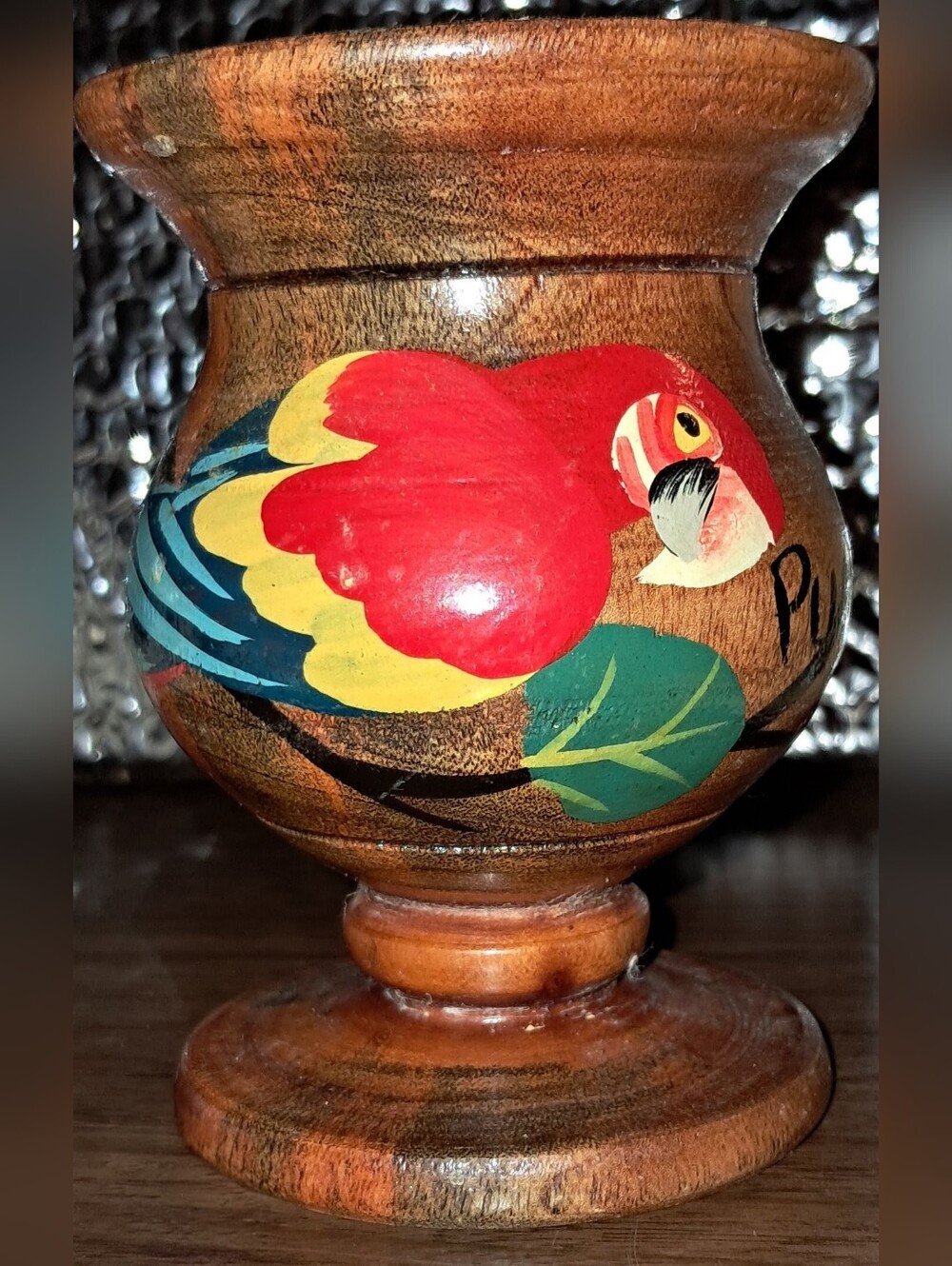 WOOD VASE Hand Painted, PUERTO RICO